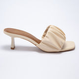Mule Feminino Scrunchie Salto Medio  OffWhite