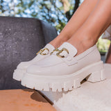 Mocassim Couro Tratorado Plataforma Offwhite
