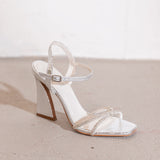 Sandalia Salto Alto Bloco Com Strass Prata