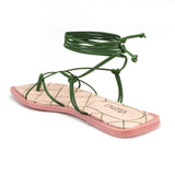 Sandalia Rasteira Tiras Finas Amarração- Verde