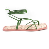Sandalia Rasteira Tiras Finas Amarração- Verde