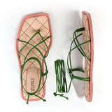 Sandalia Rasteira Tiras Finas Amarração- Verde