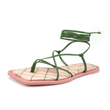 Sandalia Rasteira Tiras Finas Amarração- Verde