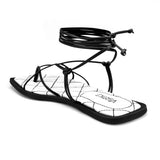 Sandalia Rasteira Tiras Finas Amarração- Preto