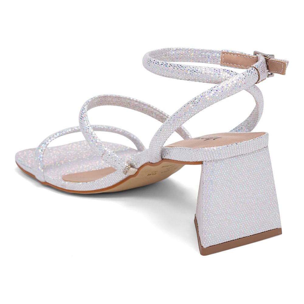 Sandália Metalizada Salto Medio Geométrico Metalizada