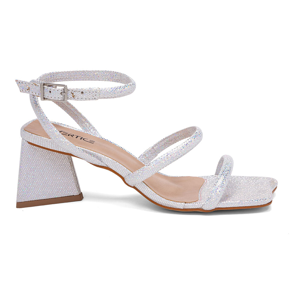 Sandália Metalizada Salto Medio Geométrico Metalizada