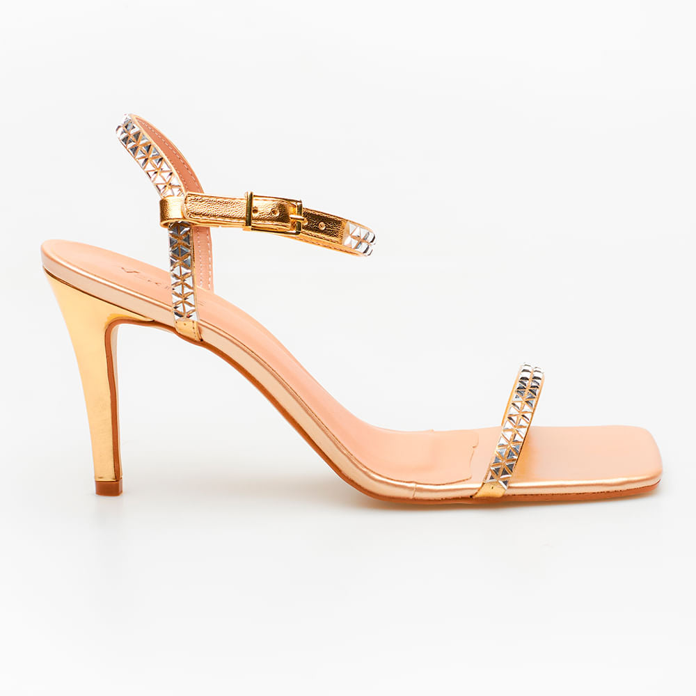 Sandália Metalica Strass Ouro