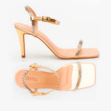 Sandália Metalica Strass Ouro