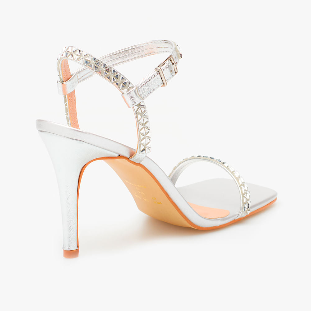 Sandália Metalica Strass Prata