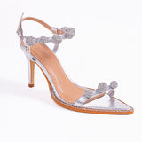 Sandalia Salto Alto Fino com Stras Prata