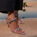 Sandalia Salto Alto Fino com Stras Prata