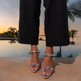 Sandalia Salto Alto Fino com Stras Prata