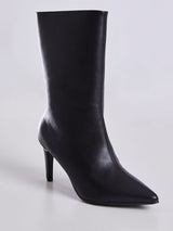 Bota de Couro Cano Medio Bico Fino Preto