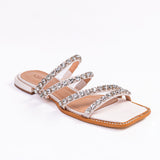 Sandalia Rasteira Tiras Strass Offwhite