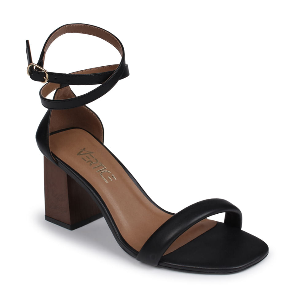 Sandália Feminina  Salto Madeira Com Fivela Preto