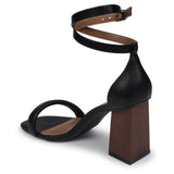 Sandália Feminina  Salto Madeira Com Fivela Preto