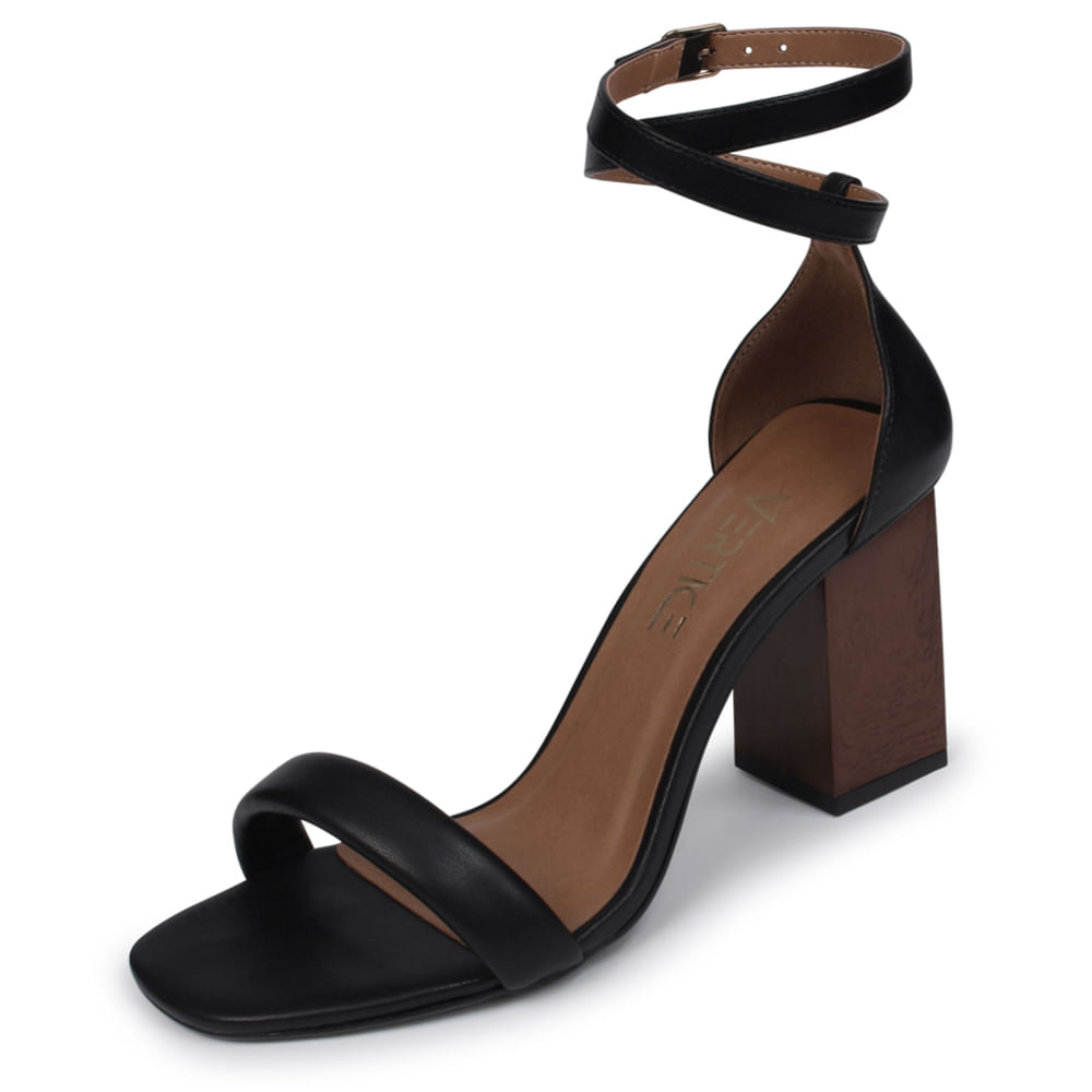 Sandália Feminina  Salto Madeira Com Fivela Preto