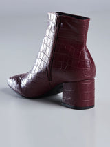 Bota Cano Curto Feminina Couro Croco Vinho