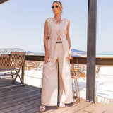 Conjunto Calça Pantalona, Cropped e Colete