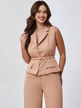 Colete Elegante Alfaiataria Camel