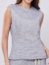 Regata Linho com Fio de Lurex Azul