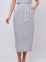 Saia Linho com Fio de Lurex Azul