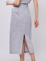 Saia Linho com Fio de Lurex Azul