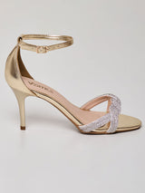 Sandália Pedras Cristais Ouro