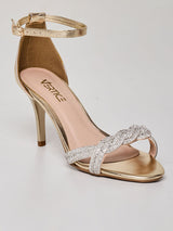 Sandália Pedras Cristais Ouro