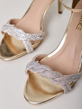 Sandália Pedras Cristais Ouro