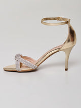 Sandália Pedras Cristais Ouro