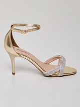 Sandália Pedras Cristais Ouro