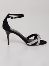 Sandália Pedras Cristais Preto