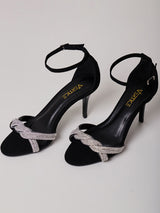 Sandália Pedras Cristais Preto