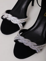 Sandália Pedras Cristais Preto