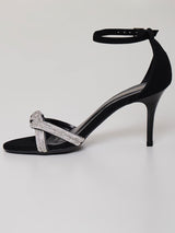 Sandália Pedras Cristais Preto