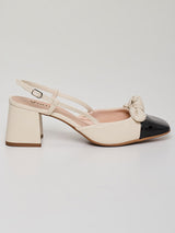 Sapato Slingback Bicolor Laço Preto