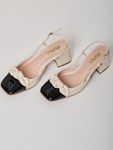 Sapato Slingback Bicolor Laço Preto