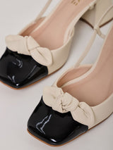 Sapato Slingback Bicolor Laço Preto