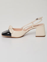 Sapato Slingback Bicolor Laço Preto