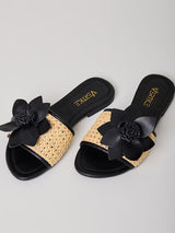 Sandália Rasteira Flor Preto