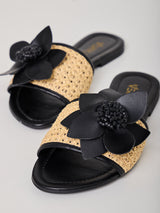 Sandália Rasteira Flor Preto