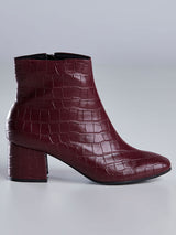 Bota Cano Curto Feminina Couro Croco Vinho