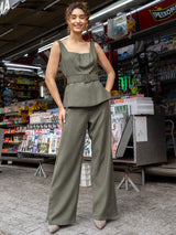 Conjunto Calça  e Blusa Peplum Verde
