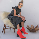 Bota Western Cano Curto Salto Bloco Coral