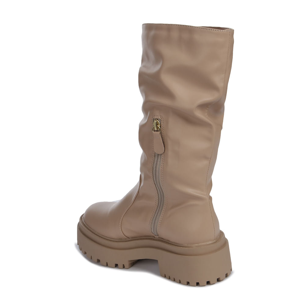 Bota Feminina Cano Longo Over Salto Tratorado  Bege
