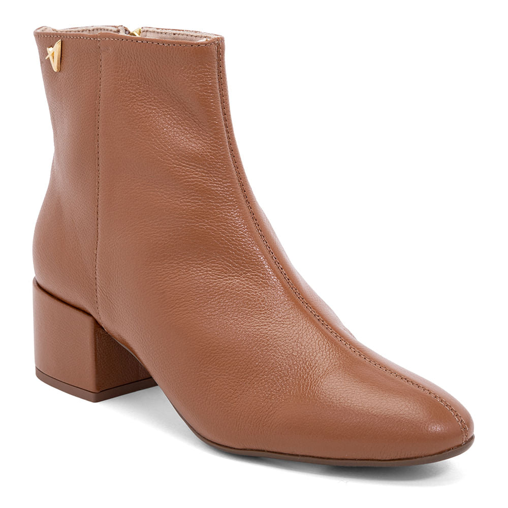 Bota de Couro Cano Médio Salto Bloco  Caramelo