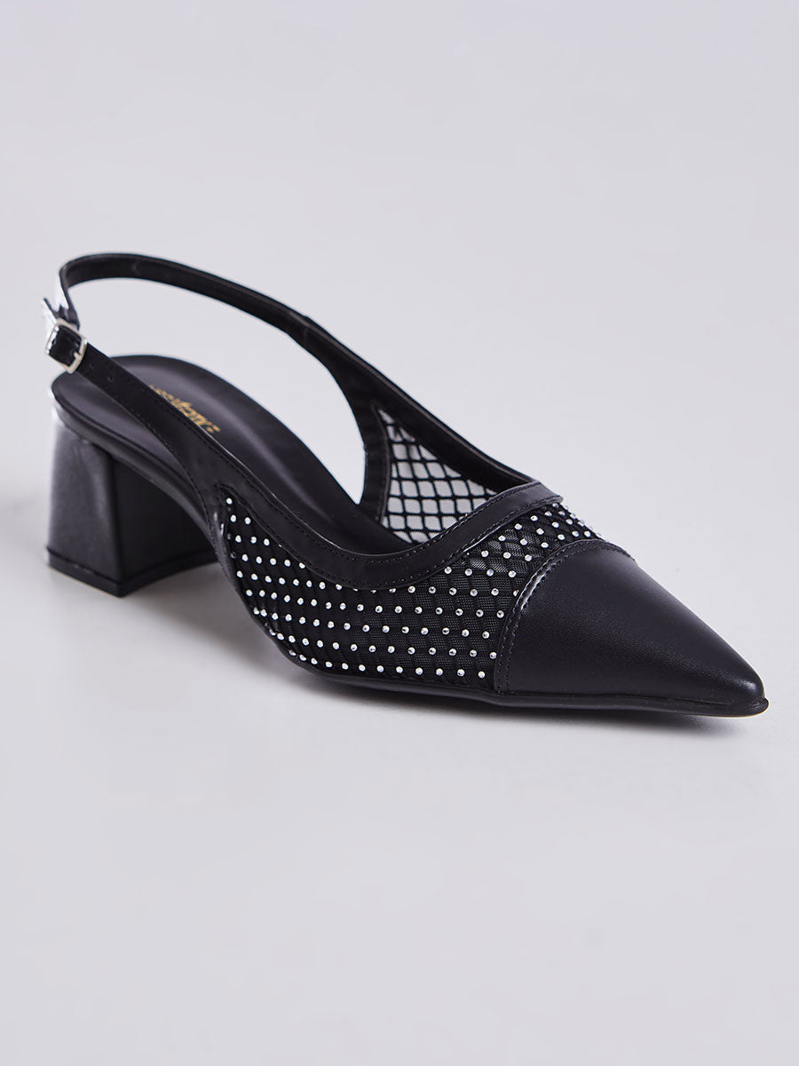 Sandália Salto Bloco Slingback Preto
