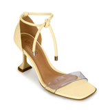 Sandália Feminina Salto Fino Flare Tira Transparente Porcelana