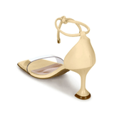 Sandália Feminina Salto Fino Flare Tira Transparente Porcelana